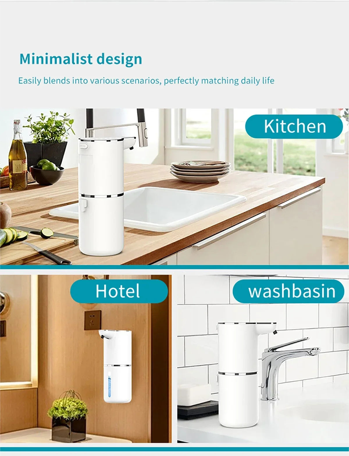 Automatic soap dispenser noncontact foam soap dispenser 380ml USB rechargeable adjustable foam suitable for kitchen and bathroom