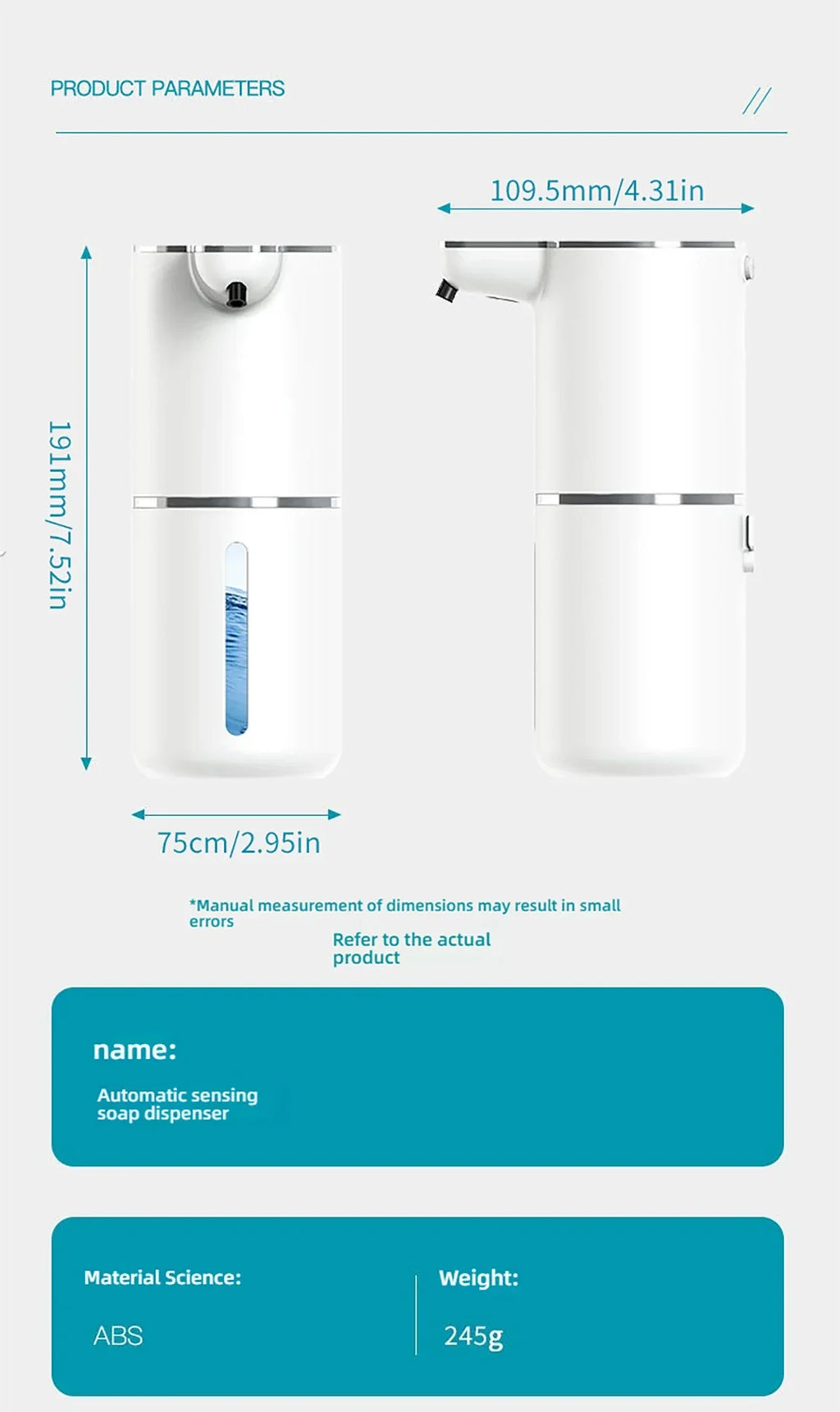 Automatic soap dispenser noncontact foam soap dispenser 380ml USB rechargeable adjustable foam suitable for kitchen and bathroom