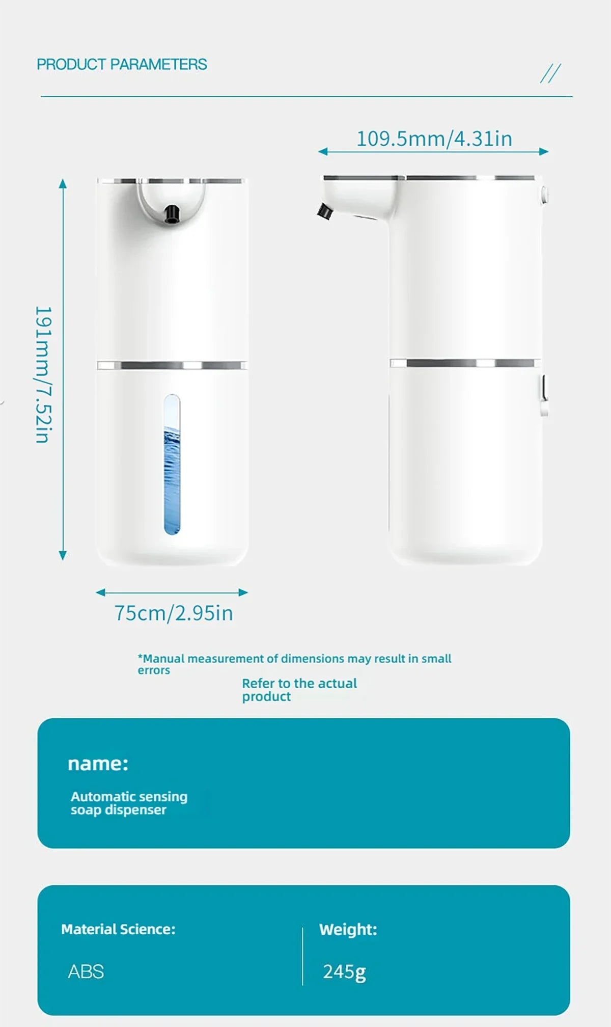 Automatic soap dispenser noncontact foam soap dispenser 380ml USB rechargeable adjustable foam suitable for kitchen and bathroom