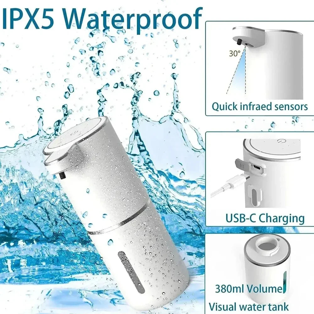 Automatic soap dispenser noncontact foam soap dispenser 380ml USB rechargeable adjustable foam suitable for kitchen and bathroom