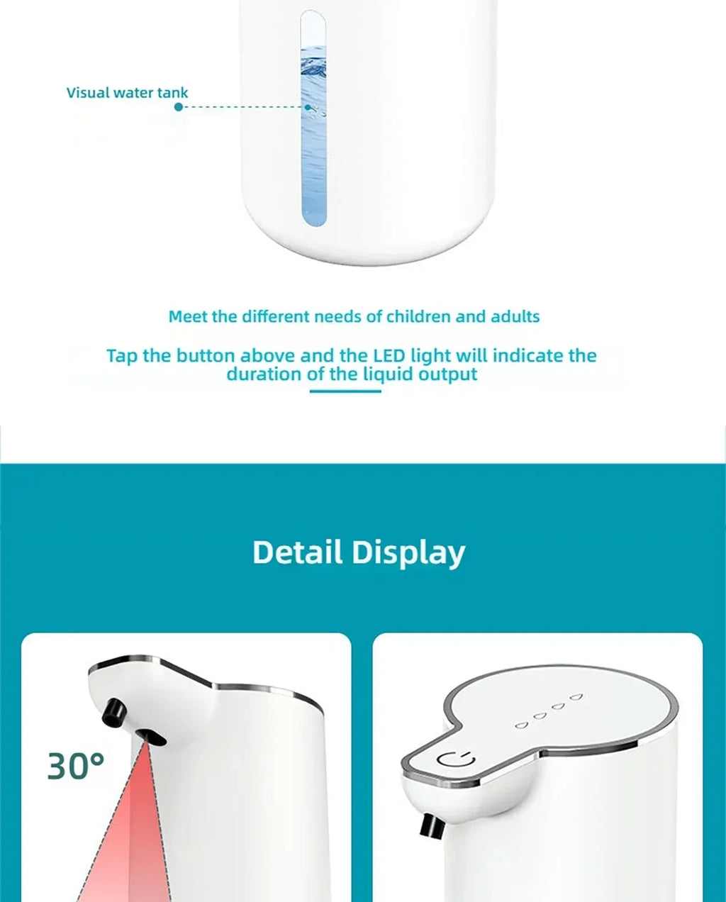 Automatic soap dispenser noncontact foam soap dispenser 380ml USB rechargeable adjustable foam suitable for kitchen and bathroom