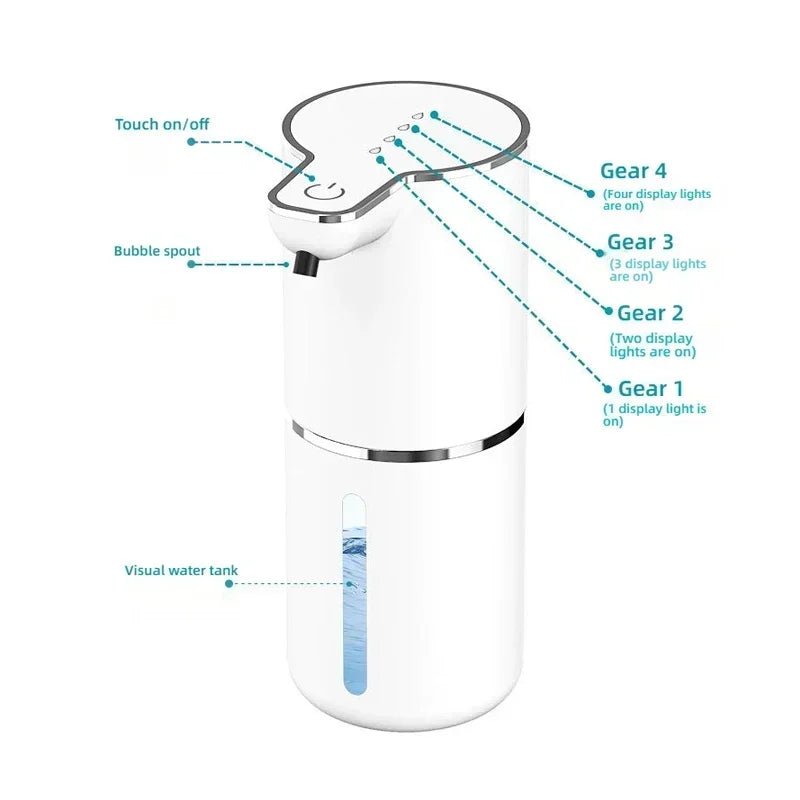 Automatic soap dispenser noncontact foam soap dispenser 380ml USB rechargeable adjustable foam suitable for kitchen and bathroom